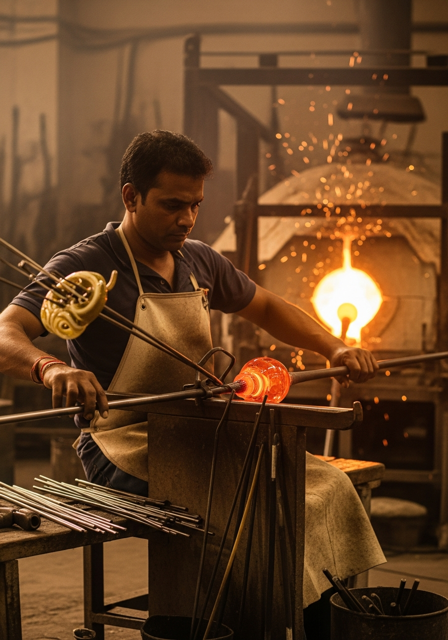 AVM Glass artisans at work in Firozabad
